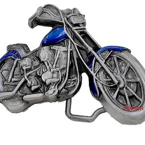 Silver Motorcycle belt buckle with Blue Highlights